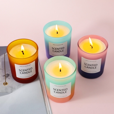 AROMA HOME China USA CA গুদাম 5oz ফ্রস্টেড গ্রেডিয়েন্ট গ্লাস জার উপহারের বাক্স সহ সুগন্ধযুক্ত মোমবাতি