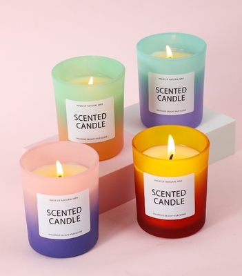 AROMA HOME China USA CA গুদাম 5oz ফ্রস্টেড গ্রেডিয়েন্ট গ্লাস জার উপহারের বাক্স সহ সুগন্ধযুক্ত মোমবাতি